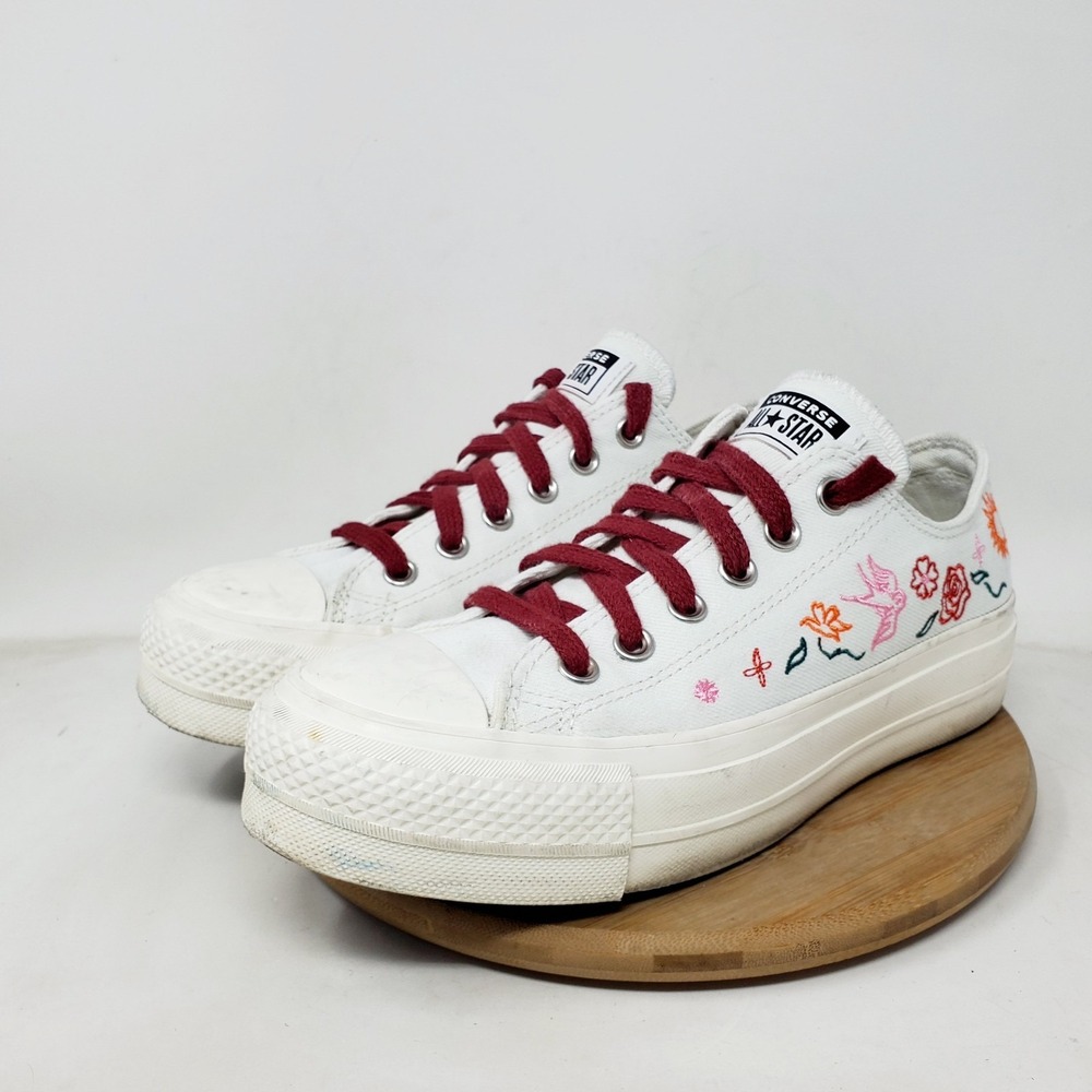 Converse All Star Lift Platform Shoes Womens 8 White Summer Embroidered Sneaker - Picture 2 of 13